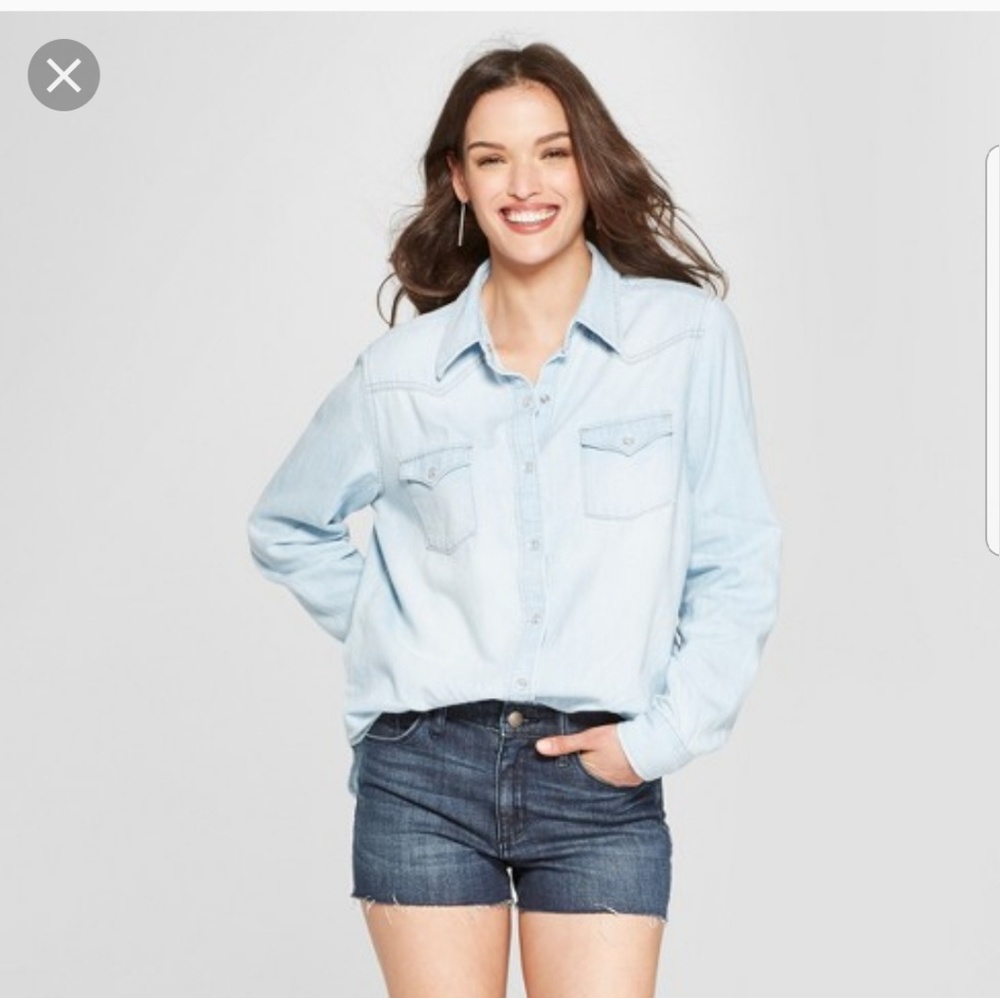 Denim button up top